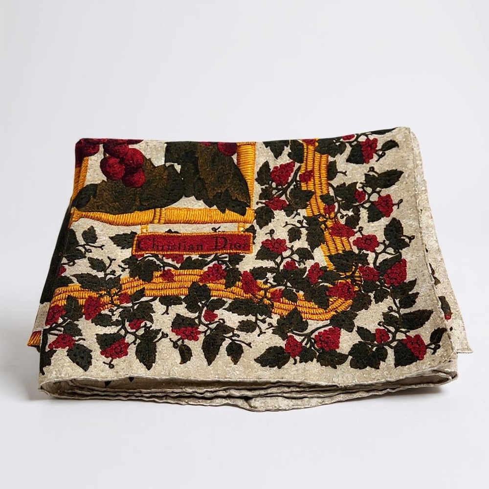 Dior Red and Gold Floral Scarf